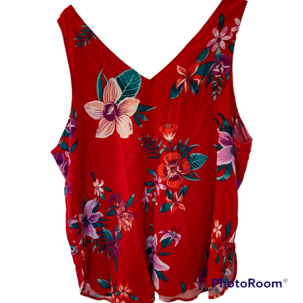Old Navy Red Floral V-Neck Tank Top, Ladies, XL